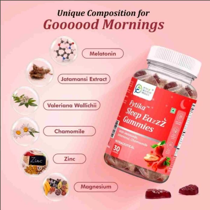 Fytika Sleep Eazzz Gummies, Sleep gummies India, Melatonin gummies for sleep, Natural sleep aid gummies, Ayurvedic sleep gummies, India sleep deprivation statistics, Non-addictive sleep supplement, Natural remedy for insomnia, Sleep health in India, Sleep solution with Jatamansi and Chamomile, Fytika wellness products, Ayurvedic supplements India, Sleep cycle regulation gummies, Shivam Tyagi Fytika Healthcare, Best sleep aids without side effects,