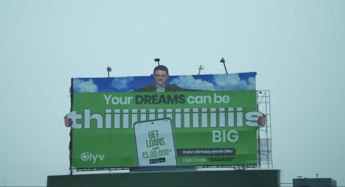 Olyv App, Sourav Ganguly OOH, Kolkata Marketing, Digital Lending India, Financial Wellness, Sourav Ganguly Birthday, OOH Advertising Campaign