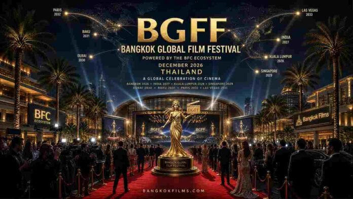 Bangkok Global Film Festival and BangkokFilms Cinemas global roadmap announcement banner.